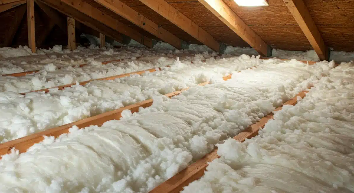 Attic with newly installed insulation for improved energy efficiency