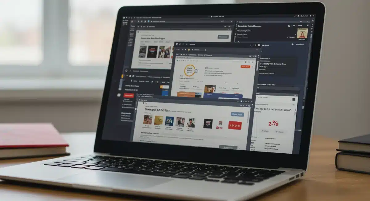 Laptop screen with browser extensions for coupon codes and price comparisons.