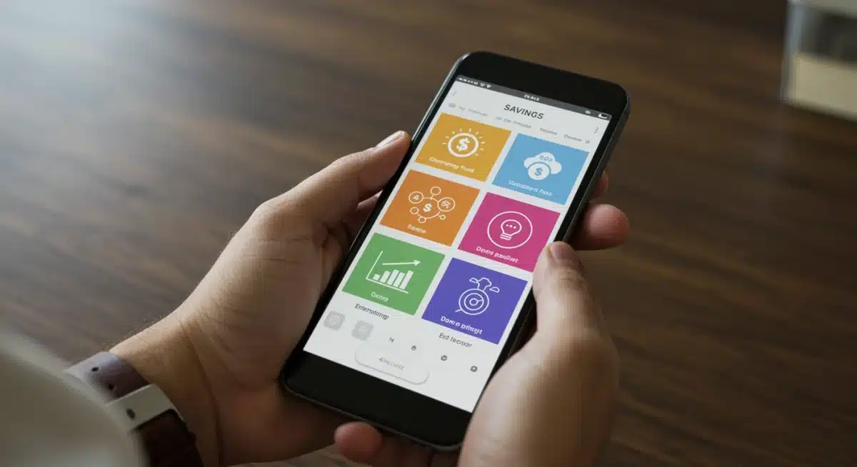 Smartphone screen showing categorized savings accounts for different financial goals.
