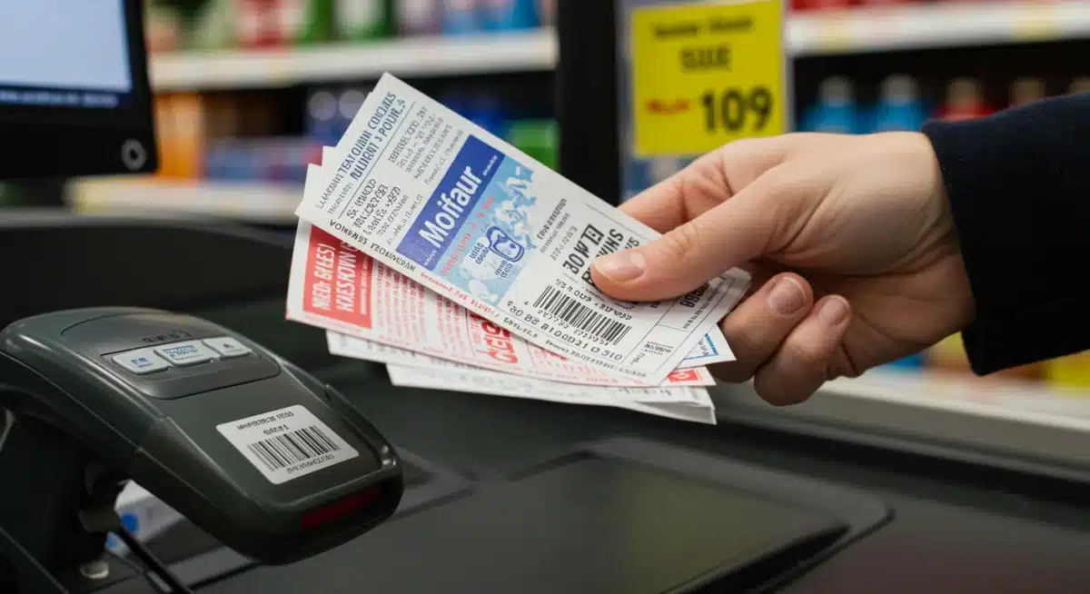 Hand holding various coupons ready for stacking at checkout