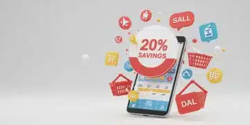 Smartphone displaying a deal aggregator app with various savings icons and a 20% savings badge.