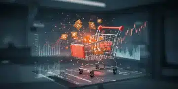 Shopping cart with fluctuating prices on a digital screen, representing dynamic pricing in online retail for 2025.