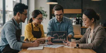 Diverse local business professionals discussing labor market trends in 2025