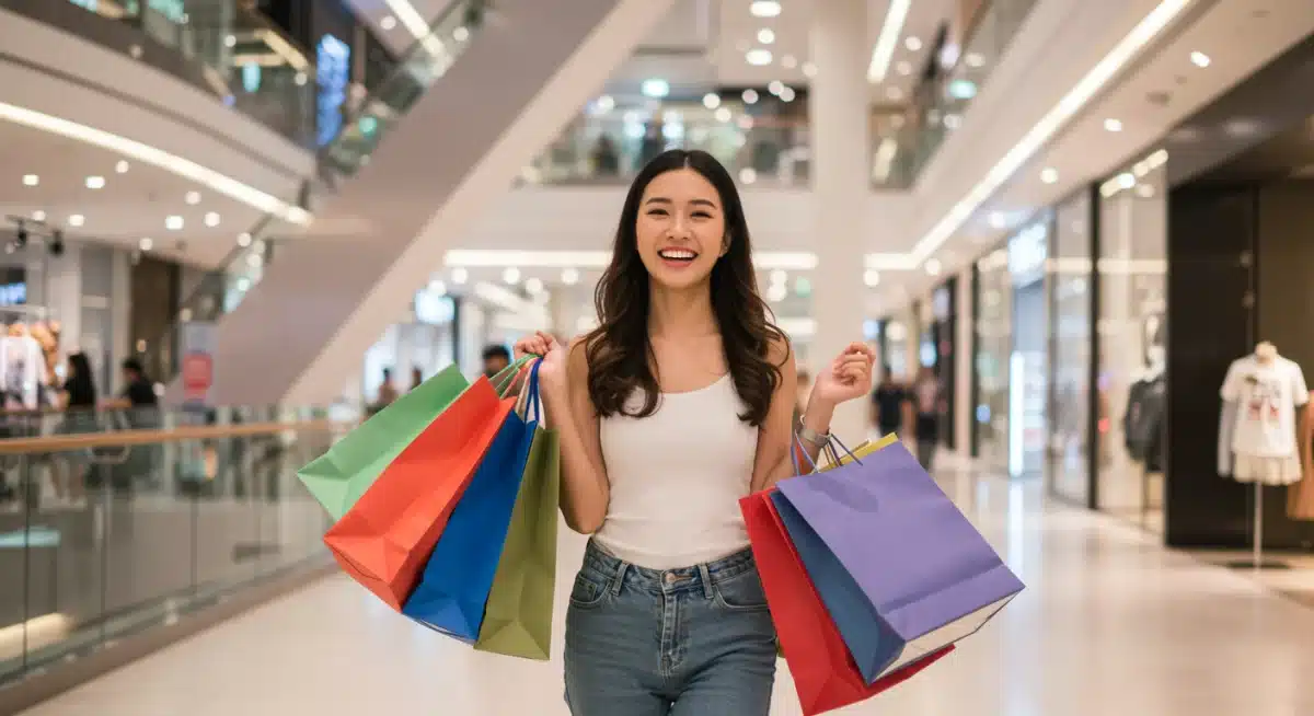 Person enjoying shopping during sale event