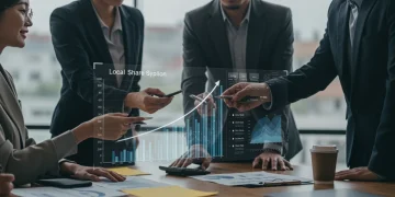 Business team analyzing local market data for growth strategies