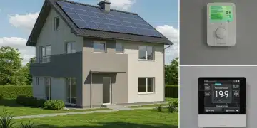 Modern home showcasing energy efficiency upgrades like solar panels and smart thermostat