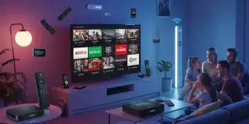 Modern living room with smart TV and cord-cutting gadgets saving entertainment costs