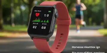 Modern smartwatch displaying health data on a wrist, with an active background.