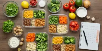 Organized meal prep containers with healthy food for a week's meals