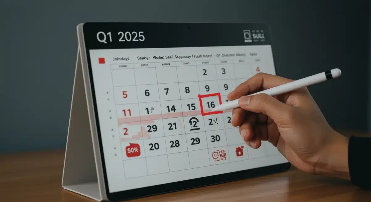 Digital calendar highlighting key Q1 2025 flash sale dates for strategic shopping.