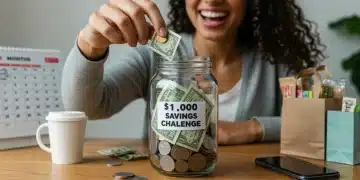 Person saving money in a jar for the $1,000 challenge