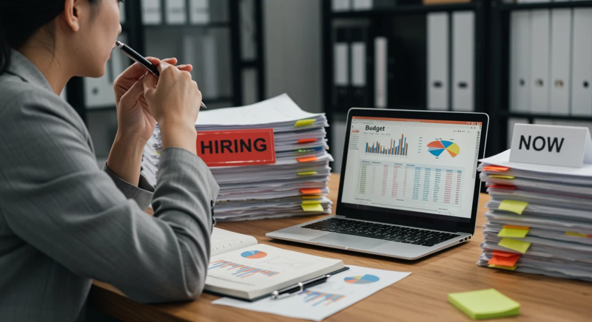 Small business owner analyzing budget and hiring challenges in 2025