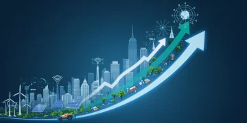 Dynamic illustration of smart city innovations driving US market growth in 2025