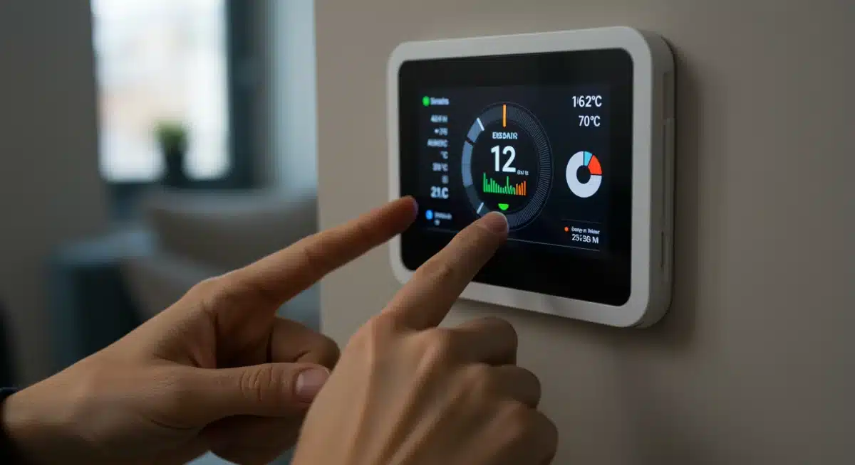 Smart thermostat display showing energy savings