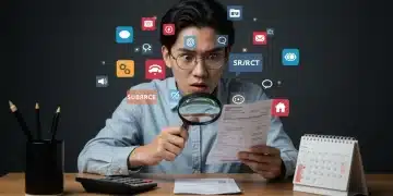 Overwhelmed person auditing digital subscriptions, looking to cut unnecessary services and save money.