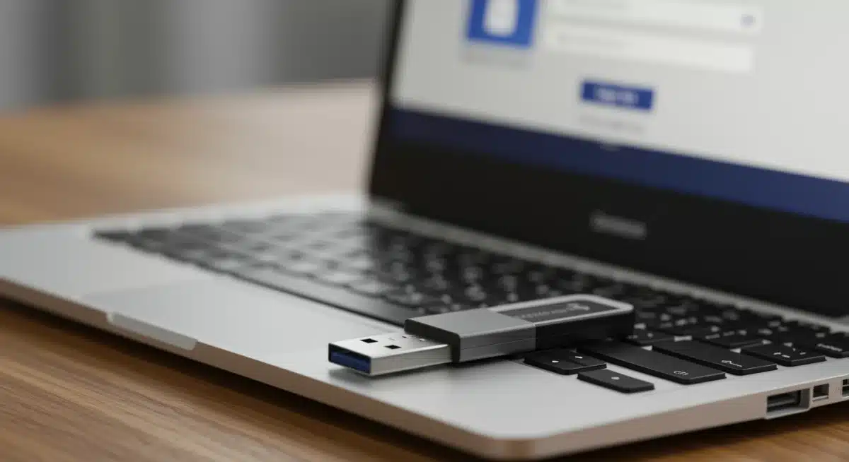 USB security key providing two-factor authentication on a laptop